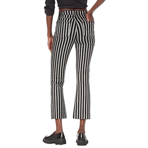 PAIGE Colette Crop Flare Metallic Striped Jeans w Raw Hem Silver Black Stripe 25 - Picture 5 of 14